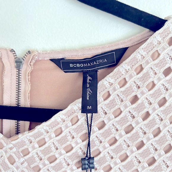 BCBGMaxAzria NWT White Cream Elyze Eyelet Lace Color Blocked A-Line Dress Size M - Picture 6 of 9